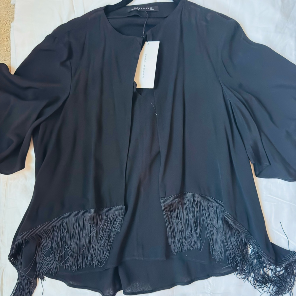 Zara Black Asymmetrical Embellished Blouse